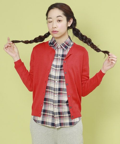 ウールナイロンニットクルーネックカーディガン