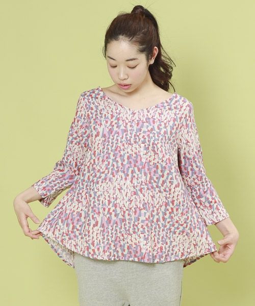 リネンタイル柄プリントチュニック
