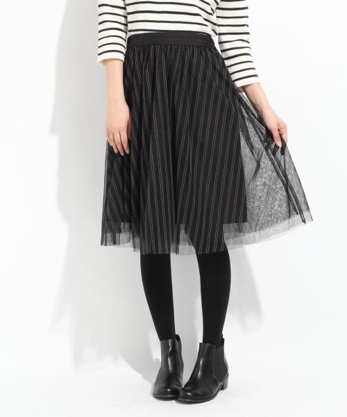 ストライププリントチュールスカート