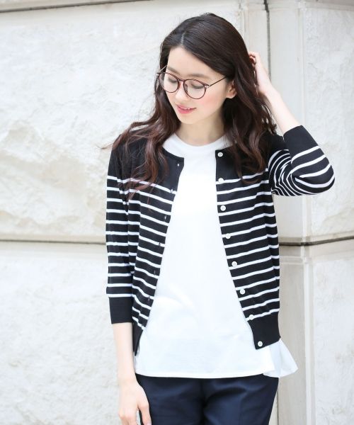 12Gイタリアクルーネックボーダーカーディガン8S