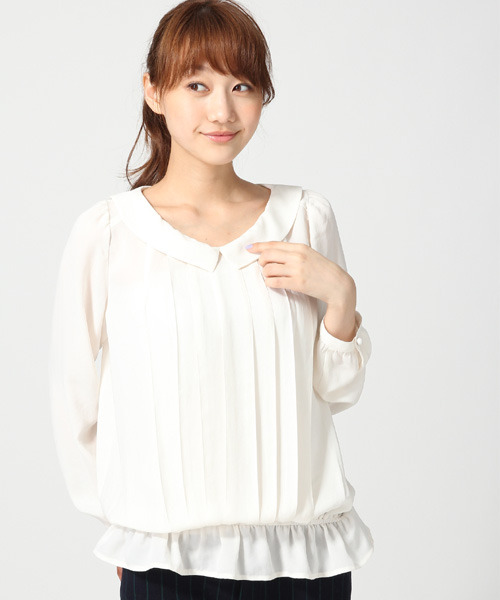 サテンエリツキプルオーバーブラウスロングスリーブ