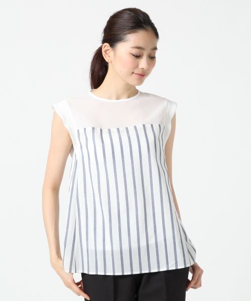 ストライプキリカエフレンチスリーブブラウス