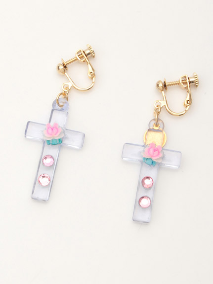 vintage　cabochonのクリアクロスイヤリング