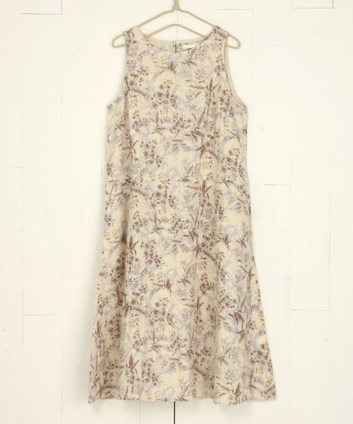 【4,000円(税込4,320円)】リネンフラワープリントオーバーダイノースリーブワンピース