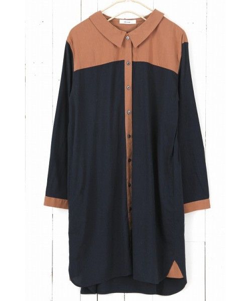 【OUTLET】綿レーヨン配色クレリシャツワンピース