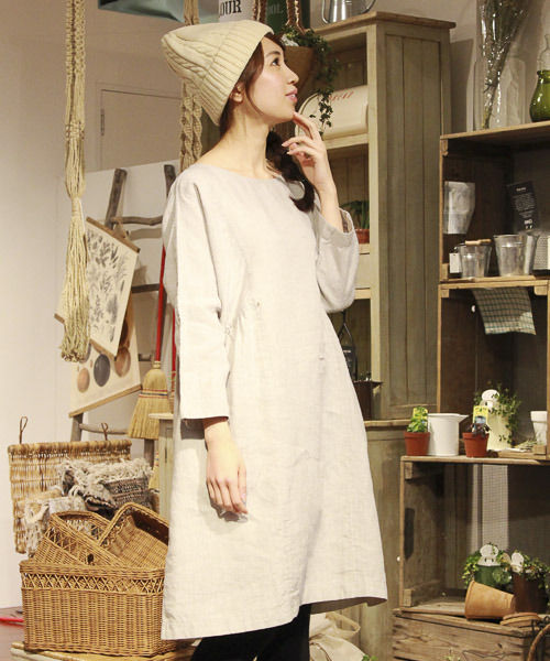 【1/16(金)再値下げ】リネン起毛2WAYクルーネックワンピース