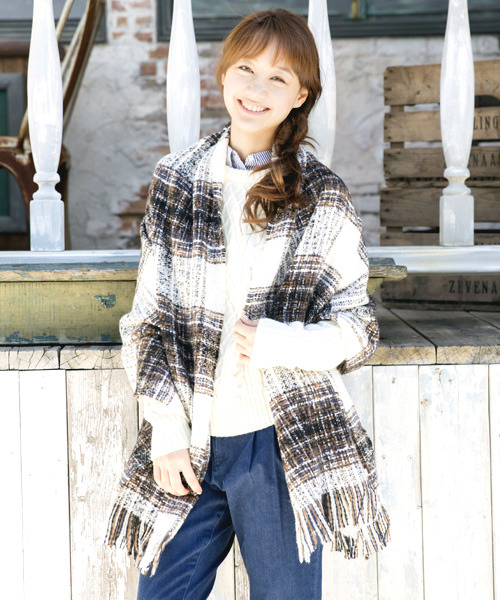 ツイードフウチェックストール