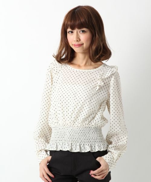 ドットフリルブラウス長袖