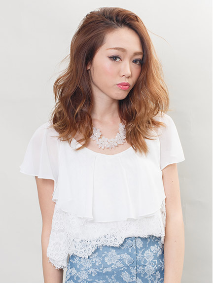 レース×シフォンフリルティアードトップス