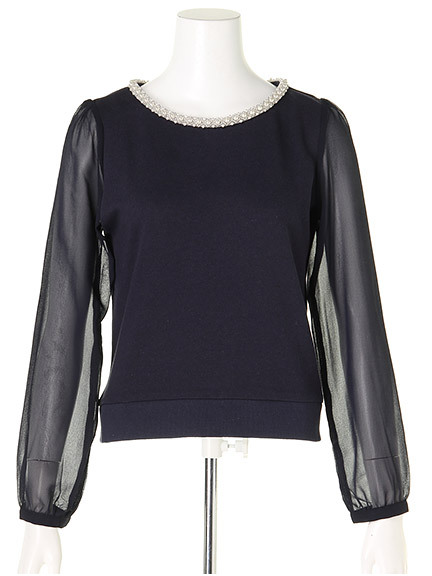 袖シフォンブレードスウェットプルオーバー