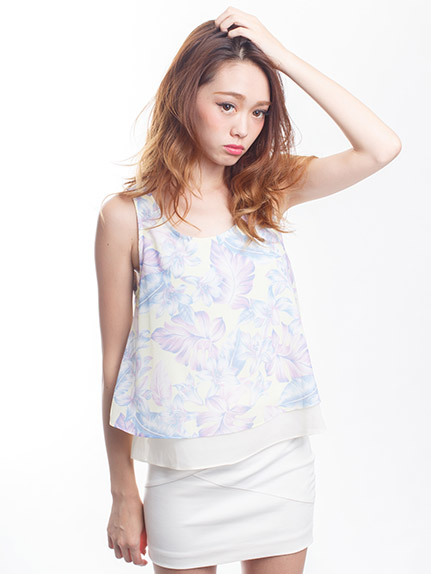 トロピカルフラワー柄タンク