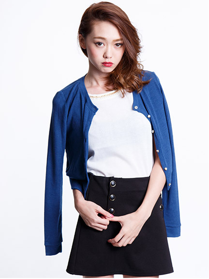 ビジューボタンハイゲージニットカーディガン