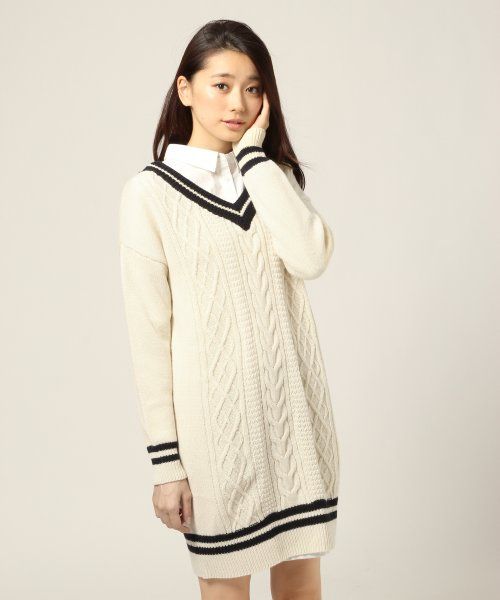 ５ゲージアクリルウールチルデンワンピースロングスリーブ