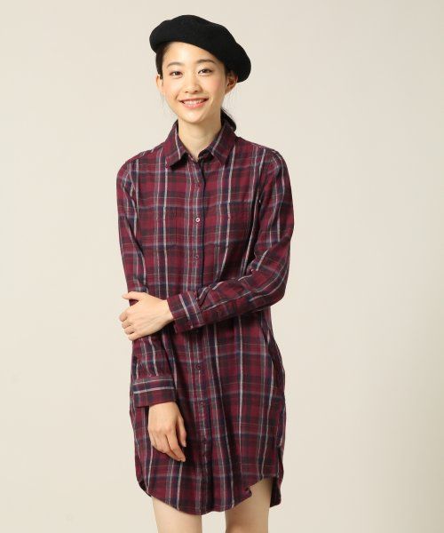 ネルチェックシャツワンピースロングスリーブ