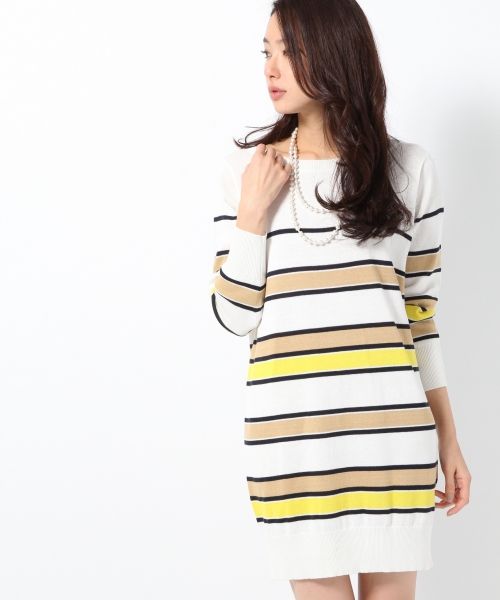 ボーダーボートネックニットワンピース
