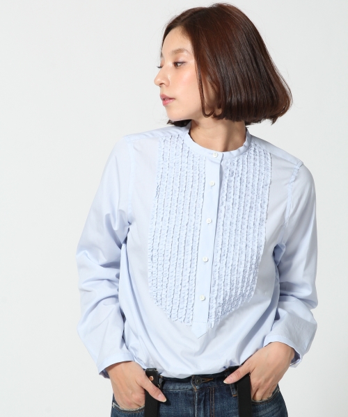スタンドカラーフリルシャツ