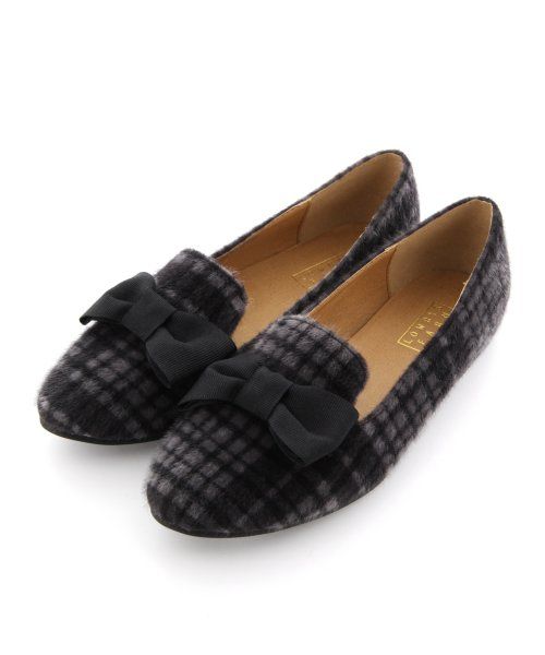 リボンチェックバレエシューズ