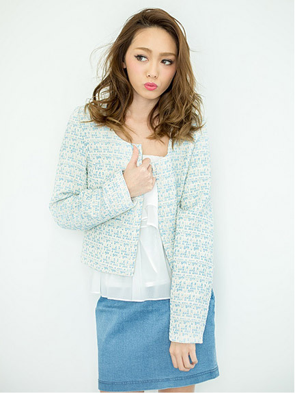 ノーカラーツイードジャケット