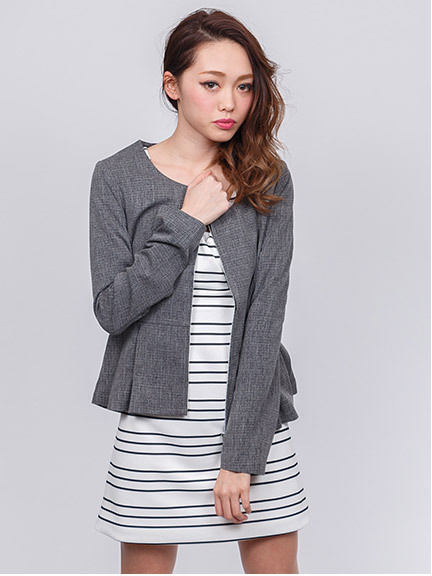 ノーカラーペプラムジャケット