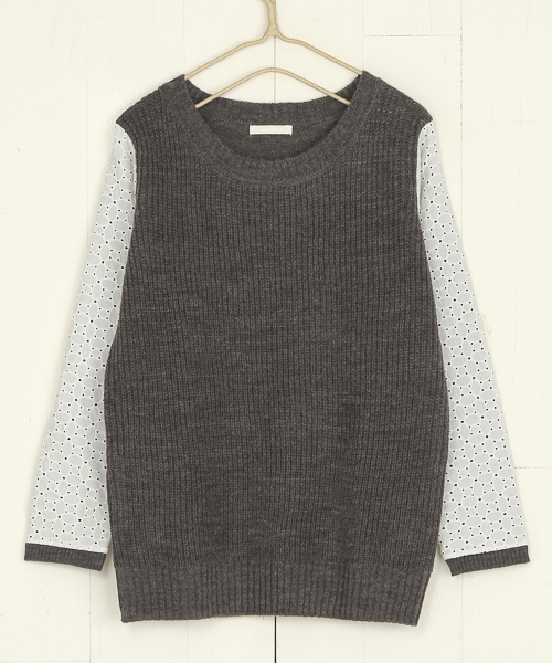 【3,000円(税込3,240円)】袖レース切り替えニットプルオーバー