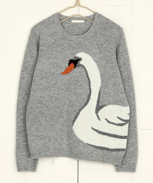 ラムナイロンニットスワンクルーネックプルオーバー