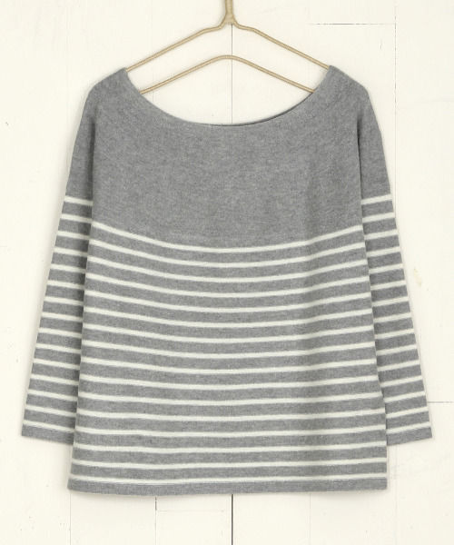 レーヨンウール圧縮ニットパネルボーダープルオーバー