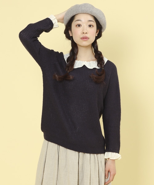 フリル襟ニットプルオーバー
