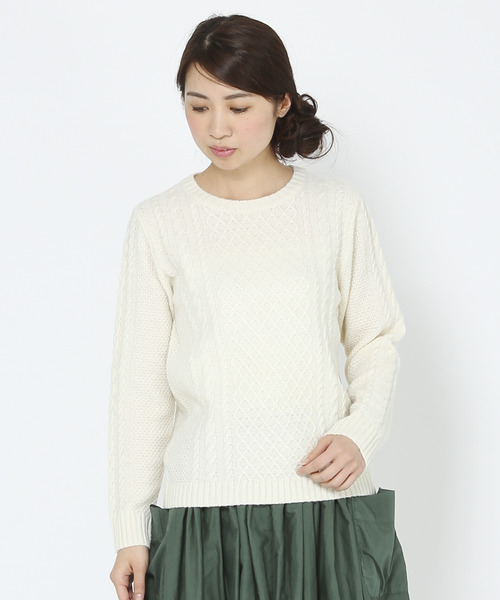 ラムナイロンニットケーブルプルオーバー