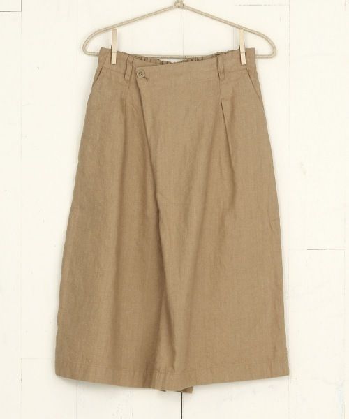 コットンリネンツイルラップ風キュロットパンツ