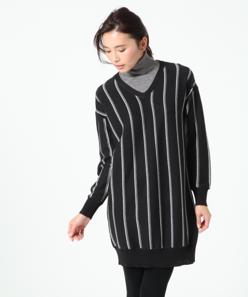 12GCVWストライプVネックワンピース