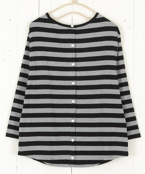 綿ポリウレタン／ボーダー前後ろカーディガン