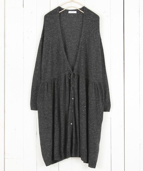 Ｖ切替ギャザーロングカーディガン