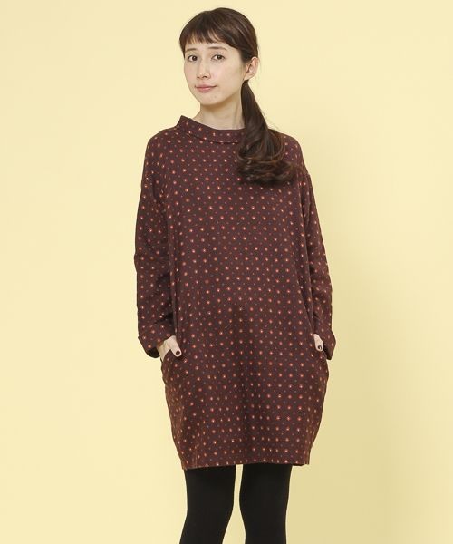 【1/16(金)再値下げ】リネンコットン起毛コモンプリントバック開きワンピース