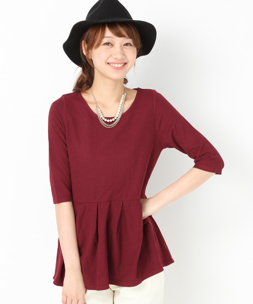 ペプラムジャガードプルオーバー5分袖