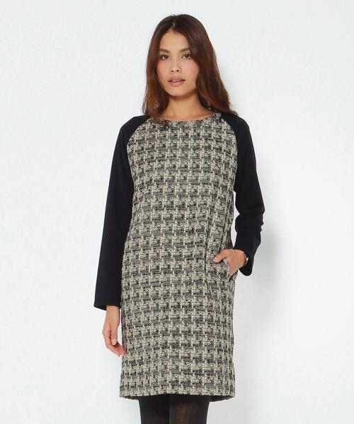 バックファスナーラグランワンピース