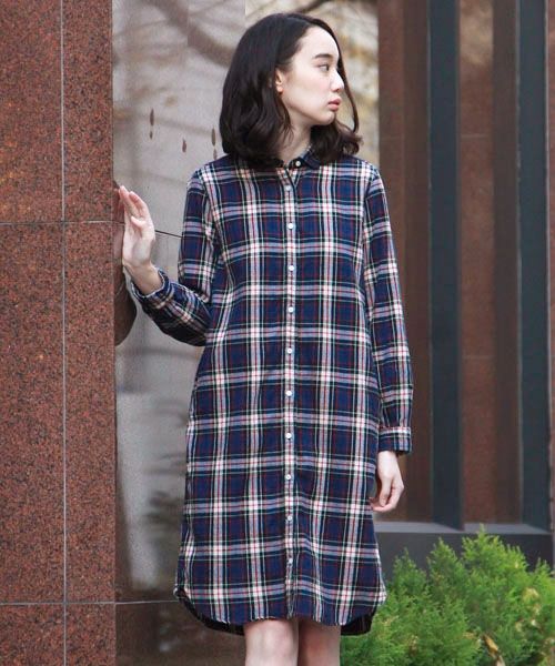 起毛ビエラチェック丸シャツワンピース