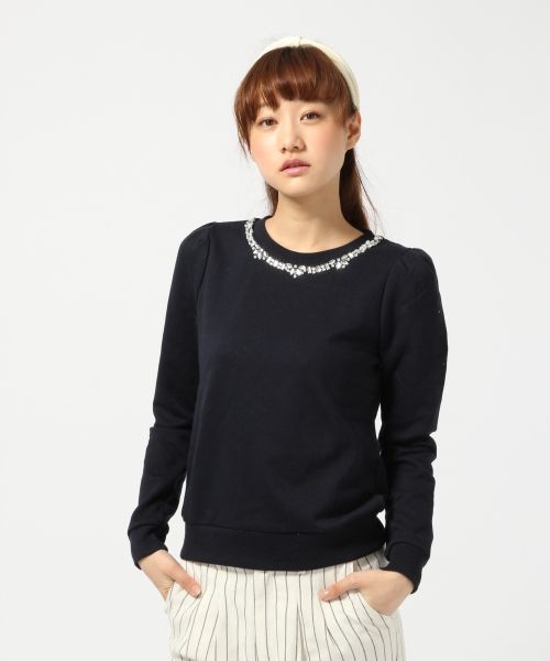 スウェット＊ビジュープルオーバーロングスリーブ