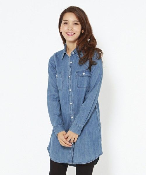 デニムフラップポケットシャツワンピース
