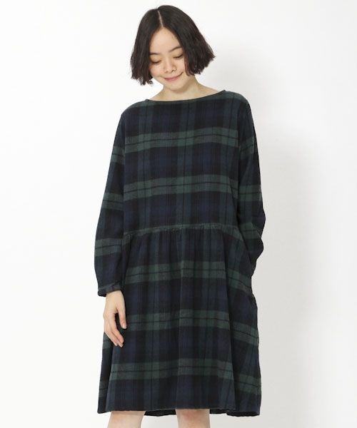 ネルチェックボートワンピース
