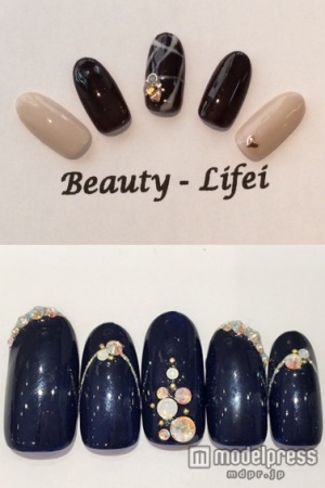 ブラック・ベージュネイル「Beauty-Lifei 銀座店」（上）、ネイビーネイル「Radiance」（下）／画像提供・クーポンランド