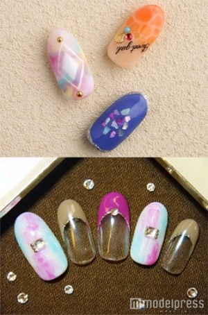 エスニック風ネイル「アメリ」（上）、エスニックキャンドルネイル「ネイルサロン VIENNA」（下）／画像提供クーポンランド