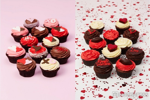 ロンドン発カップケーキのバレンタインが可愛すぎる／写真左（うちデザイン4種）各480円、写真右（うちデザイン2種）各560円