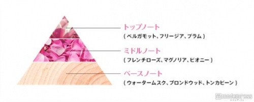 トップノート、ミドルノート、ベースノートと3段階で深みのある香りが楽しめる（イメージ）