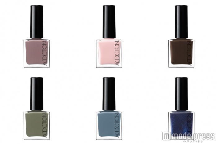 ネイルポリッシュ(左から時計回りで）パークアベニュープリンセス、ネバーエンディングサマー、ハンプトンベイ、ザ ハンプトンズ、モントークウィンド、キャナルカフェ／各1，800円（税抜）／画像提供ADDICTION<br>
