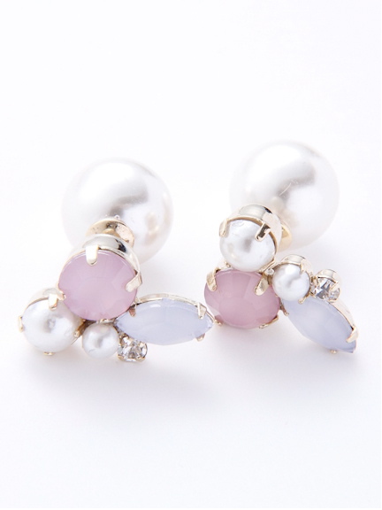 ビジュー&パールバックキャッチピアス