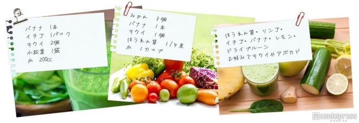 「グリーンスムージー）には生の野菜とフルーツがたっぷり含まれている