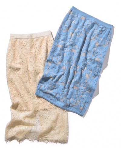(左から)レーススカート¥11,000/ココディール リュクス レーススカート¥20,000/Sov.(フィルム)(C)TOPLOG
