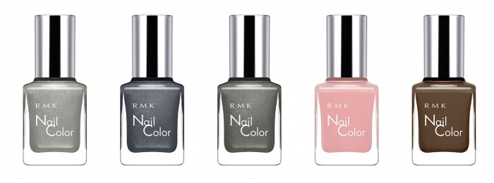 （左から）EX-59クラシックシルバー、EX-60クラシックグレー、EX-61クラシックカーキ、EX-62クラシックシアーピンク、EX-63クラシックブラウン（各1,500円／税抜）／画像提供：RMK