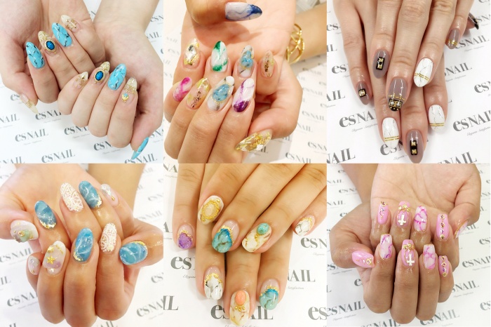 夏バージョンの“大理石ネイル”で目を引く指先（画像提供：esNAIL）