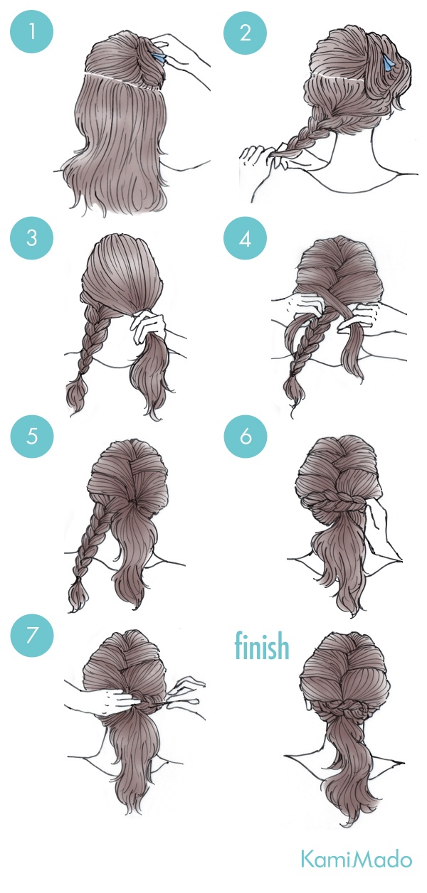 三つ編みをプラス♪フレンチポニーテールのヘアアレンジ【イラスト付き】